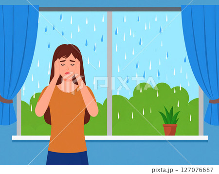 雨　低気圧　頭痛　体調不良　気象病　低気圧頭痛 127076687