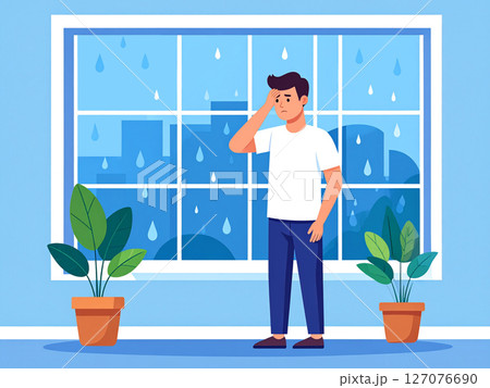 雨　低気圧　頭痛　体調不良　気象病　低気圧頭痛 127076690