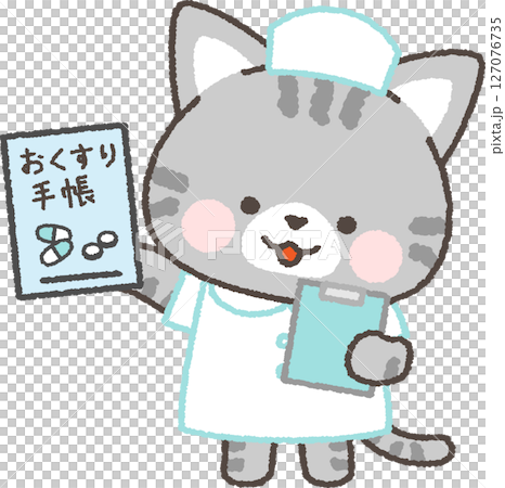 拿著藥書的虎斑貓護士 127076735