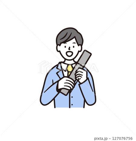 笑顔で卒業証書を持つ男子高校生のイラスト素材 127076756