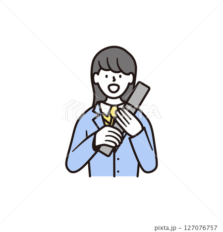 笑顔で卒業証書を持つロングヘアーの女子高校生のイラスト素材 127076757