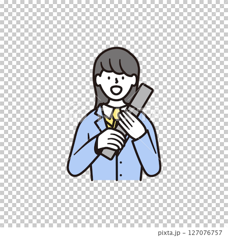 笑顔で卒業証書を持つロングヘアーの女子高校生のイラスト素材 127076757