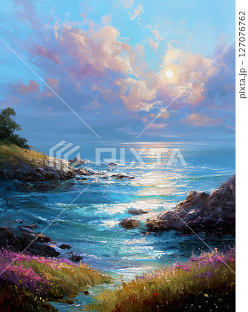 海岸に打ち寄せる波 AI画像 海岸に打ち寄せる波 AI画像 127076762