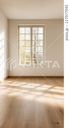 Bright room with large windows overlooking a serene garden, showcasing beautiful natural light Bright room with large windows overlooking a serene garden, showcasing beautiful natural light 127077091