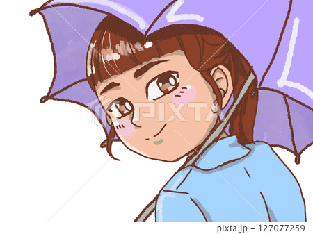 傘をさして振り向く女の子 127077259