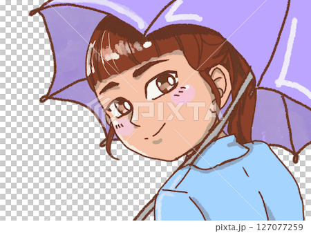 傘をさして振り向く女の子 127077259