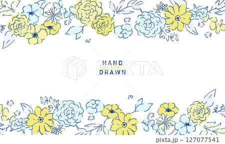 線画の草木。ベクターで描いた草木の花束イラストフレーム。シンプル草木グラフィック。 127077541