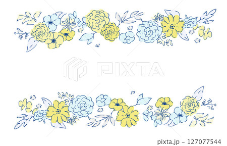 線画の草木。ベクターで描いた草木の花束イラストフレーム。シンプル草木グラフィック。 127077544