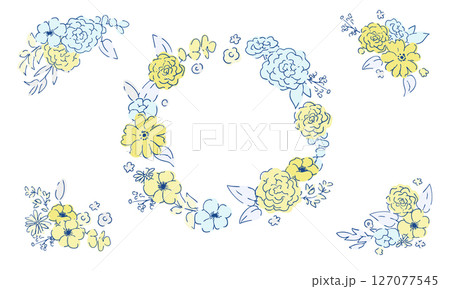 線画の草木。ベクターで描いた草木の花束イラストフレーム。シンプル草木グラフィック。 線画の草木。ベクターで描いた草木の花束イラストフレーム。シンプル草木グラフィック。 127077545