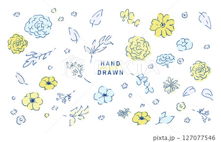 線画の草木。ベクターで描いた草木の花束イラストフレーム。シンプル草木グラフィック。 127077546