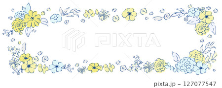 線画の草木。ベクターで描いた草木の花束イラストフレーム。シンプル草木グラフィック。 127077547