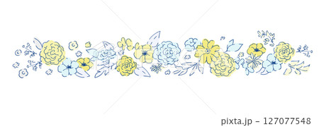 線画の草木。ベクターで描いた草木の花束イラストフレーム。シンプル草木グラフィック。 127077548