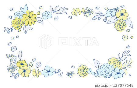 線画の草木。ベクターで描いた草木の花束イラストフレーム。シンプル草木グラフィック。 127077549