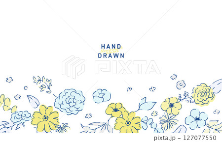 線画の草木。ベクターで描いた草木の花束イラストフレーム。シンプル草木グラフィック。 127077550