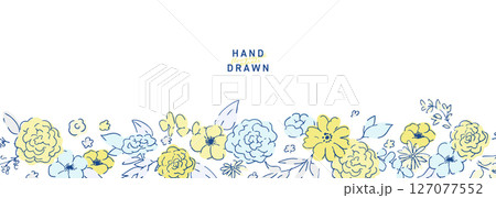 線画の草木。ベクターで描いた草木の花束イラストフレーム。シンプル草木グラフィック。 127077552
