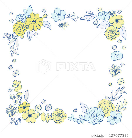 線画の草木。ベクターで描いた草木の花束イラストフレーム。シンプル草木グラフィック。 127077553