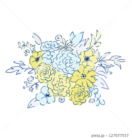 線画の草木。ベクターで描いた草木の花束イラストフレーム。シンプル草木グラフィック。 127077557