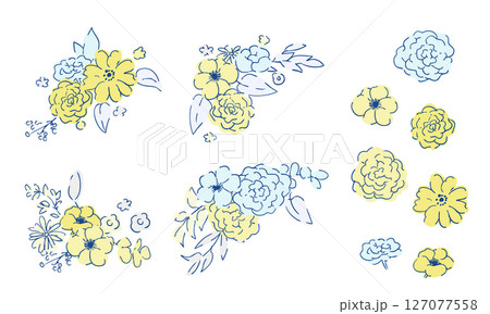 線画の草木。ベクターで描いた草木の花束イラストフレーム。シンプル草木グラフィック。 127077558