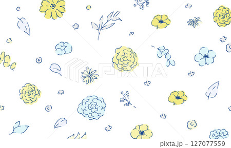 線画の草木。ベクターで描いた草木の花束イラストフレーム。シンプル草木グラフィック。 127077559