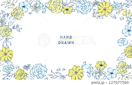 線画の草木。ベクターで描いた草木の花束イラストフレーム。シンプル草木グラフィック。 127077560