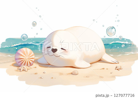砂浜で眠るあざらしのイラスト素材 [127077716] - PIXTA
