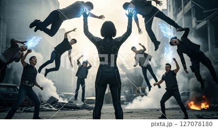 サイコキネシスで敵を宙に浮かせる女性 127078180