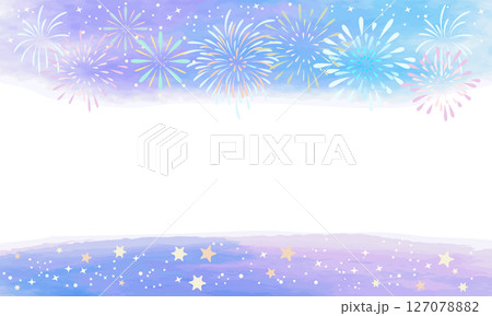 花火とパステルカラーな水彩フレーム 127078882