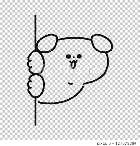 一隻可愛的小狗從牆上探出頭來 — — 線畫 127078884