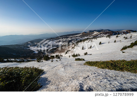 【高原素材】まだ雪が残る初夏の渋峠の朝景【群馬県】 127078999
