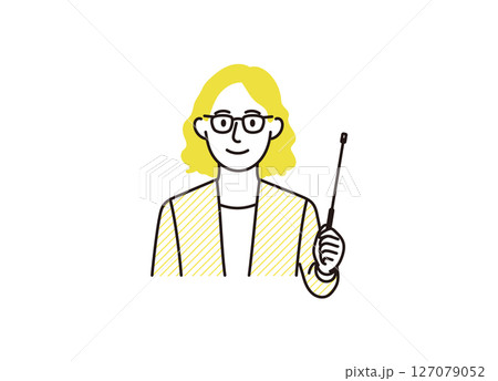 支持棒を持ち説明しているメガネをかけた女性のイラスト 支持棒を持ち説明しているメガネをかけた女性のイラスト 127079052