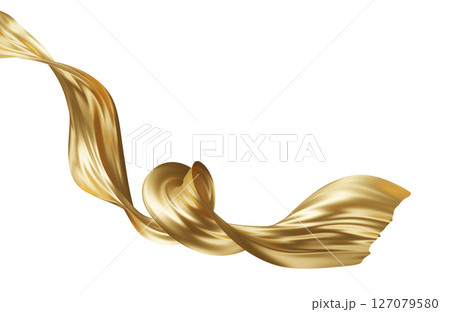 Luxury gold wave on white background with copy space 3D render 127079580