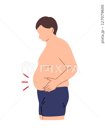 お腹の贅肉が気になる男性の主線なしイラスト素材 127079600
