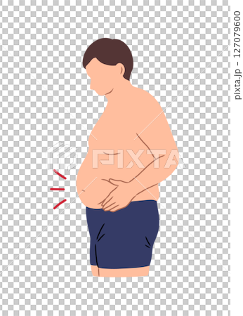 お腹の贅肉が気になる男性の主線なしイラスト素材 127079600