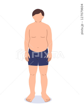 ぽっちゃり体型の男性の主線なしイラスト素材 127079604