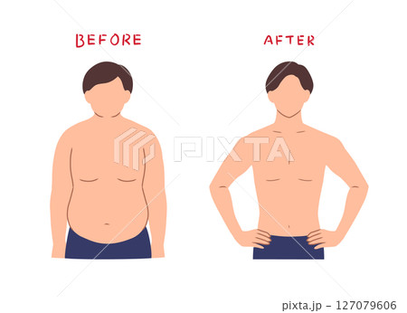 太った男性と痩せた男性の主線なしイラストセット 127079606