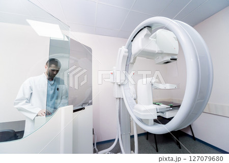 Mammography test at the hospital. Medical equipment 127079680