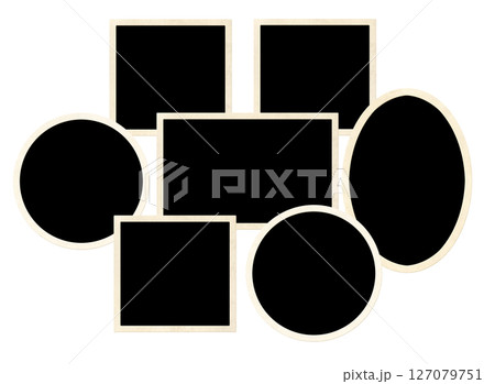 Template collage with seven retro frame photos. Moodboard pictures album grid for scrapbooking. Vintage style mood board layout. Isolated on white background. Copy space for your text and photo 127079751