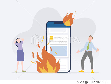 企業アカウントが炎上し、頭を抱えてパニックになるSNS運用担当者・マーケティング担当者 127079855