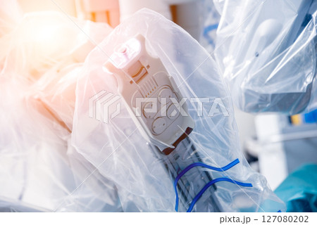 Modern surgical system. Medical robot. Minimally invasive robotic surgery. Modern surgical system. Medical robot. Minimally invasive robotic surgery. 127080202