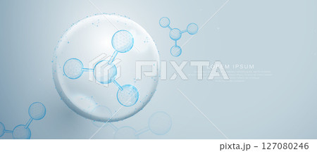 Futuristic molecular structure with digital low poly mesh on soft blue background 127080246