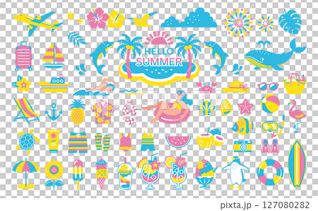 夏素材のイラストセット　旅行　飾り　夏休み　海水浴 127080282