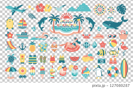Summer material illustration set: travel, decoration, summer vacation, swimming 127080287