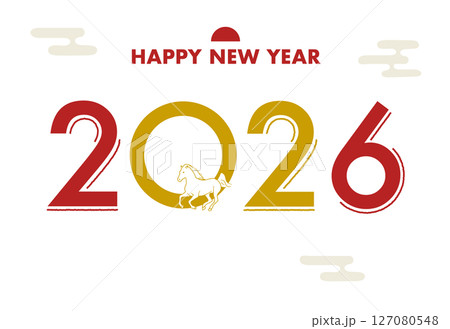 2026年 午年のシンプルでモダンな年賀状デザイン 2026年 午年のシンプルでモダンな年賀状デザイン 127080548