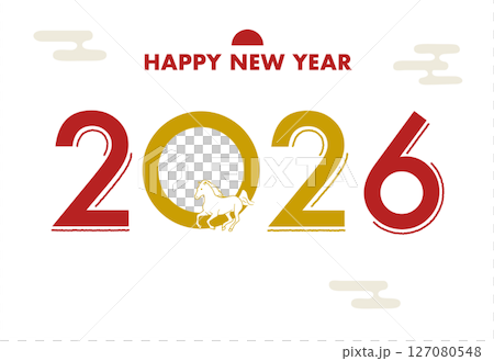 2026年 午年のシンプルでモダンな年賀状デザイン 2026年 午年のシンプルでモダンな年賀状デザイン 127080548