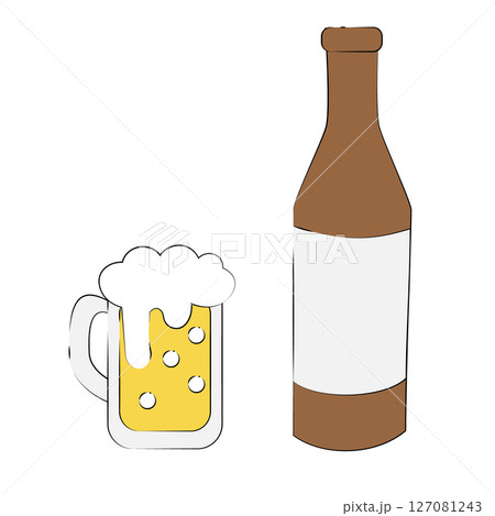 ジョッキビールと瓶ビールの夏の乾杯アイコン 127081243