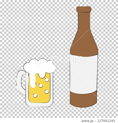 ジョッキビールと瓶ビールの夏の乾杯アイコン 127081243