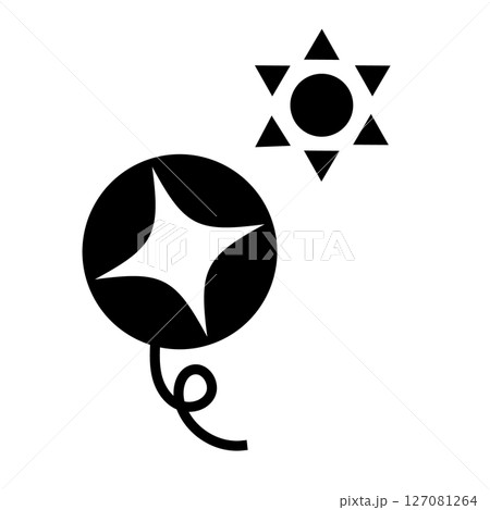 朝顔の花と太陽のきらめきを組み合わせた夏のアイコン 朝顔の花と太陽のきらめきを組み合わせた夏のアイコン 127081264