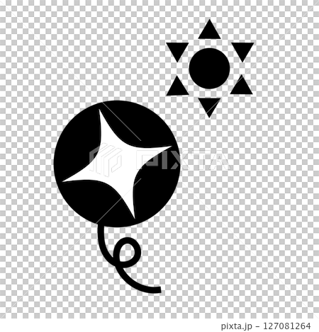 朝顔の花と太陽のきらめきを組み合わせた夏のアイコン 朝顔の花と太陽のきらめきを組み合わせた夏のアイコン 127081264