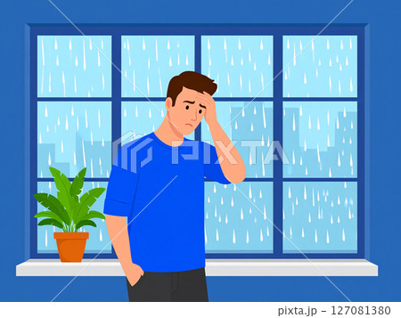 雨　低気圧　頭痛　体調不良　気象病　低気圧頭痛 127081380