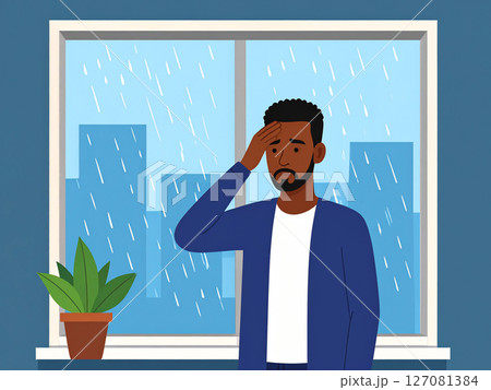 雨　低気圧　頭痛　体調不良　気象病　低気圧頭痛 127081384